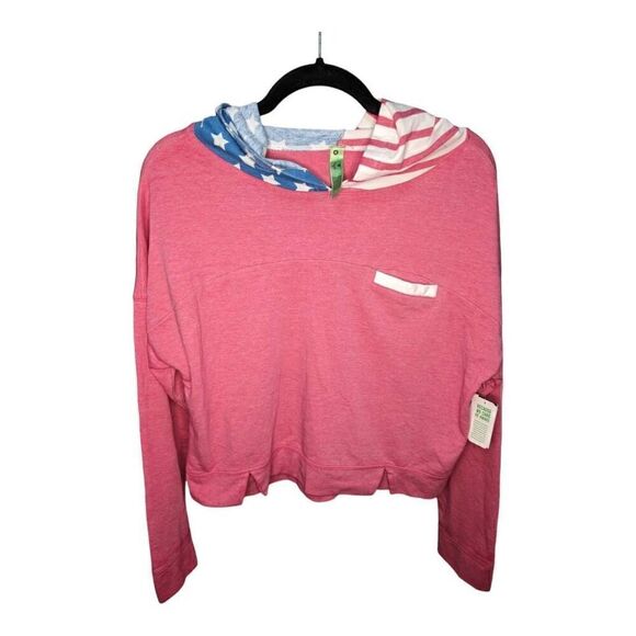 NWT Honeydew Crop American Flag Hoodie Pullover Shirt with Long Sleeves Women's - Picture 1 of 9